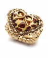 Let your inner wild child loose with this fierce leopard ring by Betsey Johnson. Glass-covered leopard print features a central ribbon decoration and sparkling crystal accents at the edges. Crafted in antique gold-plated mixed metal. Size 7-1/2. Comes with pink satin gift box.