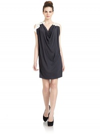 THE LOOKColorblock designCowlneckSleevelessRuffled shoulderTHE FITAbout 34 from shoulder to hemTHE MATERIALRayonContrast: silkCARE & ORIGINDry cleanImportedModel shown is 5'10 (177cm) wearing US size 4. THE LOOKColorblock designCowlneckSleevelessRuffled shoulderTHE FITAbout 34 from shoulder to hemTHE MATERIALRayonContrast: silkCARE & ORIGINDry cleanImportedModel shown is 5'10 (177cm) wearing US size 4.
