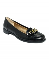 The beauty is in the details. Circa by Joan & David's Aurum loafer flats have a cool croc print along the upper and a shiny chain detail across the vamp. The beauty is in the details. Circa by Joan & David's Aurum loafer flats have a cool croc print along the upper and a shiny chain detail across the vamp.