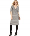 It's a wrap! Sparkle on in Cha Cha Vente's body-skimming wrap dress in chic metallic stripes.