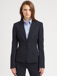 A refined blazer with just the right amount of stretch to offer the perfect fit. Button closureFlap pocketsFully linedAbout 22 from shoulder to hem96% viscose/4% elastaneDry cleanImported Model shown is 5'11 (180cm) wearing US size 4. A refined blazer with just the right amount of stretch to offer the perfect fit. Button closureFlap pocketsFully linedAbout 22 from shoulder to hem96% viscose/4% elastaneDry cleanImported Model shown is 5'11 (180cm) wearing US size 4.