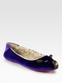 Iconic mouse silhouette in velvet and metallic leather, lined with plush shearling. Velvet and metallic leather upperShearling liningVelvet solePadded insoleImported Iconic mouse silhouette in velvet and metallic leather, lined with plush shearling. Velvet and metallic leather upperShearling liningVelvet solePadded insoleImported