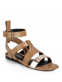 THE LOOKStrappy leather upperMetallic leather top strapAdjustable ankle strapPadded insoleStacked heel, ½ (15mm)THE MATERIALLeather upperLeather lining and soleORIGINImported THE LOOKStrappy leather upperMetallic leather top strapAdjustable ankle strapPadded insoleStacked heel, ½ (15mm)THE MATERIALLeather upperLeather lining and soleORIGINImported
