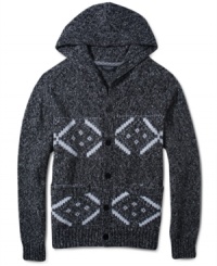 This Rocawear cardigan will keep you toasty in style, with a hood and on-trend knit pattern design. This Rocawear cardigan will keep you toasty in style, with a hood and on-trend knit pattern design.