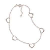 Sterling Silver 9 + 1 Inch Extension Rhodium Plated Anklet with Cut Out Hearts Sterling Silver 9 + 1 Inch Extension Rhodium Plated Anklet with Cut Out Hearts