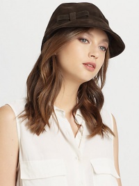 A plush, equestrian-style silhouette rendered in water-resistant Italian calf suede.Brim, about 2¼Front bow detailFully linedWater-resistant suedeSpot cleanMade in USA A plush, equestrian-style silhouette rendered in water-resistant Italian calf suede.Brim, about 2¼Front bow detailFully linedWater-resistant suedeSpot cleanMade in USA