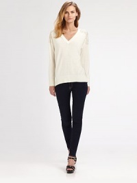 Made from a soft cotton blend, a v-neck sweater with classic ribbed trim and stunning studded shoulders.V-neckLong sleevesStudded shouldersRibbed trimAbout 25 from shoulder to hem60% cotton/40% rayonHand washImported Model shown is 5'10½ (179cm) wearing US size Small. Made from a soft cotton blend, a v-neck sweater with classic ribbed trim and stunning studded shoulders.V-neckLong sleevesStudded shouldersRibbed trimAbout 25 from shoulder to hem60% cotton/40% rayonHand washImported Model shown is 5'10½ (179cm) wearing US size Small.