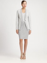 Geometrically woven tweed, in a slim-fitting style with an intriguing notched front.Open frontNotch detailsLong sleevesAbout 27 from shoulder to hemWool/rayon/cotton/polyesterDry cleanMade in USA of imported fabricModel shown is 5'10 (177cm) wearing US size 4. Geometrically woven tweed, in a slim-fitting style with an intriguing notched front.Open frontNotch detailsLong sleevesAbout 27 from shoulder to hemWool/rayon/cotton/polyesterDry cleanMade in USA of imported fabricModel shown is 5'10 (177cm) wearing US size 4.