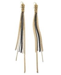 Double up on the latest trends! Bar III's up-to-date style combines shoulder-dusting tassels in trendy two tone mixed metal. Dangling chains on fish wire crafted from gold and hematite tone mixed metal. Approximate drop: 9 inches. Double up on the latest trends! Bar III's up-to-date style combines shoulder-dusting tassels in trendy two tone mixed metal. Dangling chains on fish wire crafted from gold and hematite tone mixed metal. Approximate drop: 9 inches.