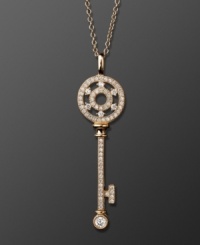 Unlock the secret to fabulous style, and more than a little sparkle! CRISLU's skeleton key pendant features a unique blend of 18k rose gold over sterling silver and dozens of twinkling micro pave-set cubic zirconia (3/4 ct. t.w.). Approximate length: 16 inches + 2-inch extender. Approximate drop: 1-9/10 inches. Unlock the secret to fabulous style, and more than a little sparkle! CRISLU's skeleton key pendant features a unique blend of 18k rose gold over sterling silver and dozens of twinkling micro pave-set cubic zirconia (3/4 ct. t.w.). Approximate length: 16 inches + 2-inch extender. Approximate drop: 1-9/10 inches.