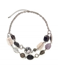 Twice as nice! Style&co.'s jet animal-print beaded necklace features a double-row design, making it all the more eye-catching. Made in mixed metal. Approximate length: 20 inches + 3-inch extender. Approximate drop: 5 inches. Twice as nice! Style&co.'s jet animal-print beaded necklace features a double-row design, making it all the more eye-catching. Made in mixed metal. Approximate length: 20 inches + 3-inch extender. Approximate drop: 5 inches.