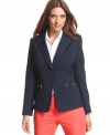 Add a dose of preppy to your wardrobe with Jones New York Signature's petite blazer. Zipper pockets and a single button closure create a polished look.