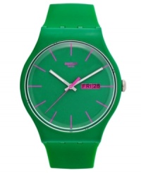 Sport your love for Swatch with this vibrant silicone watch from the Green Rebel collection. Sport your love for Swatch with this vibrant silicone watch from the Green Rebel collection.