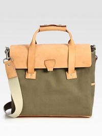 Inspired by the American hardware store aesthetic, this brief is constructed from the untanned leather reminiscent of tool belts and heavyweight, industrial canvas.Flap, zip closureDouble top handlesRemovable shoulder strapExterior patch pocketInterior zip pocketLeather/canvas13W x 15H x 4DImported Inspired by the American hardware store aesthetic, this brief is constructed from the untanned leather reminiscent of tool belts and heavyweight, industrial canvas.Flap, zip closureDouble top handlesRemovable shoulder strapExterior patch pocketInterior zip pocketLeather/canvas13W x 15H x 4DImported
