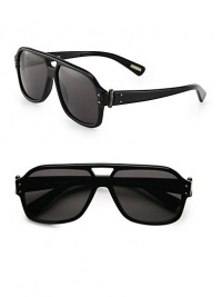 A modern rendition of the signature aviator frame crafted in lightweight resin with metal hardware detail for a sleek finish. Available in shiny black frames with smoke lenses.Resin100% UV ProtectionMade in Italy A modern rendition of the signature aviator frame crafted in lightweight resin with metal hardware detail for a sleek finish. Available in shiny black frames with smoke lenses.Resin100% UV ProtectionMade in Italy
