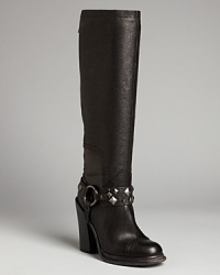 Vera Wang lends refined tall boots a bit of rocker edge-when the mood strikes-in the form of removable studded harnesses. Wear these basic black boots to work, slip the studs on after hours. Vera Wang lends refined tall boots a bit of rocker edge-when the mood strikes-in the form of removable studded harnesses. Wear these basic black boots to work, slip the studs on after hours.
