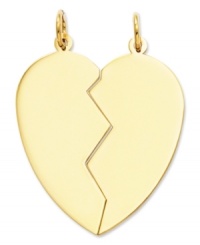 Show a loved one you care. This pretty, polished heart charm is split down the middle and perfect for gifting. Crafted in 14k gold. Chain not included. Approximate length: 1-3/10 inches. Approximate width: 1 inch. Show a loved one you care. This pretty, polished heart charm is split down the middle and perfect for gifting. Crafted in 14k gold. Chain not included. Approximate length: 1-3/10 inches. Approximate width: 1 inch.
