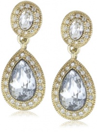 Carolee Gold Metalist Gold-Tone Pave and Stone Double Drop Earrings