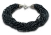 Italian Styled Black Glass Seed 39 Strand Necklace with Balinese Toggle Clasp