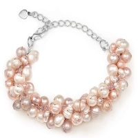 Chuvora Pink Freshwater Cultured Pearl with Crystal Cluster Bracelet 7''-9.5 Chuvora Pink Freshwater Cultured Pearl with Crystal Cluster Bracelet 7''-9.5