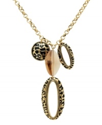 Add some animal print to whatever you wear with this eye-catching pendant from T Tahari's Spot On Collection. Exquisite golden charms and faceted Colorado crystals adorn the design that's set in 14k gold-plated mixed metal. Nickel-free for sensitive skin. Approximate length: 30 inches + 3-inch extender. Approximate drop: 3 inches. Add some animal print to whatever you wear with this eye-catching pendant from T Tahari's Spot On Collection. Exquisite golden charms and faceted Colorado crystals adorn the design that's set in 14k gold-plated mixed metal. Nickel-free for sensitive skin. Approximate length: 30 inches + 3-inch extender. Approximate drop: 3 inches.