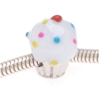 Silver Tone Cupcake Bead With White Enamel Frosting And Sprinkles - Fits Pandora (1) Silver Tone Cupcake Bead With White Enamel Frosting And Sprinkles - Fits Pandora (1)