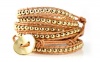 Elegant Eldorado Gold Beads on Genuine Tan Leather Extra Long 5x Wrap Bracelet