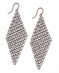 You've never looked so glam! Dozens of round-cut crystals in a pretty diamond pattern adorn Alfani's gorgeous drop earrings. Set in bronze tone mixed metal. Approximate drop: 3 inches. You've never looked so glam! Dozens of round-cut crystals in a pretty diamond pattern adorn Alfani's gorgeous drop earrings. Set in bronze tone mixed metal. Approximate drop: 3 inches.