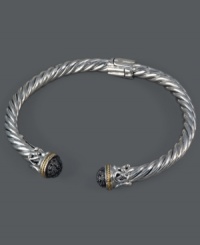 Let your hands do all the talking. Crafted in sterling silver with 18k gold accents, Balissima by Effy Collection's elegant bangle bracelet features round-cut black diamonds at the ends (1/4 ct. t.w.). Approximate diameter: 2-3/8 inches. Let your hands do all the talking. Crafted in sterling silver with 18k gold accents, Balissima by Effy Collection's elegant bangle bracelet features round-cut black diamonds at the ends (1/4 ct. t.w.). Approximate diameter: 2-3/8 inches.