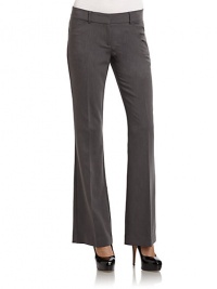 THE LOOKBanded waist with belt loopsFront zip with button and tab closureSide seam pocketsBack dartsBack button welt pocketsTrouser silhouetteTHE FITRise, about 9Inseam, about 28THE MATERIAL62% polyester/28% rayon/8% wool/2% spandexPartially linedCARE & ORIGINDry cleanMade in USAModel shown is 5'10 (177cm) wearing US size 4. THE LOOKBanded waist with belt loopsFront zip with button and tab closureSide seam pocketsBack dartsBack button welt pocketsTrouser silhouetteTHE FITRise, about 9Inseam, about 28THE MATERIAL62% polyester/28% rayon/8% wool/2% spandexPartially linedCARE & ORIGINDry cleanMade in USAModel shown is 5'10 (177cm) wearing US size 4.