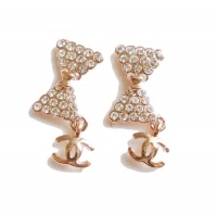 Shinning Gold Bow with Logo Pendant Drop Earrings Shinning Gold Bow with Logo Pendant Drop Earrings
