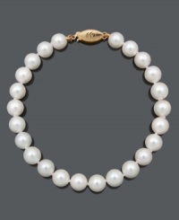 The perfect gift for yourself or a loved one - pearls are both timeless and elegant. Bracelet features A+ Akoya cultured pearls (6-1/2-7 mm) with a 14k gold clasp. Approximate length: 7-1/2 inches. The perfect gift for yourself or a loved one - pearls are both timeless and elegant. Bracelet features A+ Akoya cultured pearls (6-1/2-7 mm) with a 14k gold clasp. Approximate length: 7-1/2 inches.