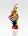 Display your support for troops past and present with this toy soldier of glitter-dusted, handcrafted glass. A portion of the proceeds will benefit Veteran's Awareness. Hand-blownHand-painted5 highMade in Poland