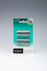 Sony Rechargeable AAA 900 mAh NiMH Batteries, 4 Pack