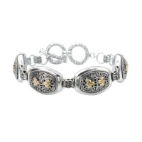 925 Silver Fleur-De-Lis Filigree Bracelet with 18k Gold Accents- 7.5 IN 925 Silver Fleur-De-Lis Filigree Bracelet with 18k Gold Accents- 7.5 IN