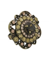 Perfect for the vintage shopper who loves a fabulous find. City by City's antique-themed ring features an intricate geometric pattern adorned with jonquil and chocolate-colored cubic zirconias (6-5/8 ct. t.w.). Crafted in brass tone mixed metal. Sizes 5, 6, 7, 8 and 9. Perfect for the vintage shopper who loves a fabulous find. City by City's antique-themed ring features an intricate geometric pattern adorned with jonquil and chocolate-colored cubic zirconias (6-5/8 ct. t.w.). Crafted in brass tone mixed metal. Sizes 5, 6, 7, 8 and 9.