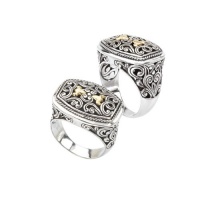 925 Silver Fleur-De-Lis Filigree Ring with 18k Gold Accents- Sizes 6-8 925 Silver Fleur-De-Lis Filigree Ring with 18k Gold Accents- Sizes 6-8