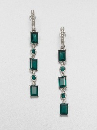 Beautiful, baguette green quartz stones set in intricately designed, sterling silver in a long and elegant drop design. Green quartzSterling silverLength, about 2.2Post backImported Beautiful, baguette green quartz stones set in intricately designed, sterling silver in a long and elegant drop design. Green quartzSterling silverLength, about 2.2Post backImported