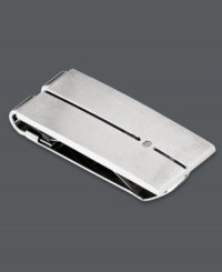 Stay organized in style. This chic money clip features a stainless steel setting with a black enamel stripe and sparkling diamond accent. Tension backing keeps money secure. Approximate length: 2-1/6 inches. Approximate width: 7/8 inch. Stay organized in style. This chic money clip features a stainless steel setting with a black enamel stripe and sparkling diamond accent. Tension backing keeps money secure. Approximate length: 2-1/6 inches. Approximate width: 7/8 inch.