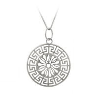 Sterling Silver Greek Key Medallion Pendant Necklace , 18 Sterling Silver Greek Key Medallion Pendant Necklace , 18