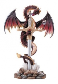 Gifts & Decor Majestic Red Dragon Sword in Stone Figurine Display Gifts & Decor Majestic Red Dragon Sword in Stone Figurine Display