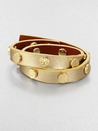 Signature studs embellished a shiny metallic leather style in a double wrap design. Metallic leather16K goldplated brassLength, about 15.5Bar buckle closureImported Signature studs embellished a shiny metallic leather style in a double wrap design. Metallic leather16K goldplated brassLength, about 15.5Bar buckle closureImported