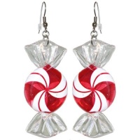 2 1/4 Christmas Xmas Candy Earrings In Red With Silver Finish 2 1/4 Christmas Xmas Candy Earrings In Red With Silver Finish