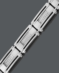 Pull your look together with structured style. Men's bracelet features a modern cable link design set in sterling silver and stainless steel. Approximate length: 8-1/2 inches. Pull your look together with structured style. Men's bracelet features a modern cable link design set in sterling silver and stainless steel. Approximate length: 8-1/2 inches.