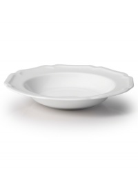 A unique geometric shape and clean, embossed design give this fine china soup bowl from Mikasa's Antique White dinnerware and dishes collection a modern sensibility. Microwave, dishwasher and oven safe. Perfect for everyday use. A unique geometric shape and clean, embossed design give this fine china soup bowl from Mikasa's Antique White dinnerware and dishes collection a modern sensibility. Microwave, dishwasher and oven safe. Perfect for everyday use.