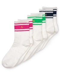 Soft and cozy socks with vibrant stripe and logo detail at ankle. Soft and cozy socks with vibrant stripe and logo detail at ankle.