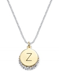 Letter perfection. This sterling silver necklace holds a pendant set in 14k gold and sterling silver plated topped with a Z and adorned with crystal for a stunning statement. Approximate length: 18 inches. Approximate drop: 7/8 inch. Approximate drop width: 5/8 inch. Letter perfection. This sterling silver necklace holds a pendant set in 14k gold and sterling silver plated topped with a Z and adorned with crystal for a stunning statement. Approximate length: 18 inches. Approximate drop: 7/8 inch. Approximate drop width: 5/8 inch.