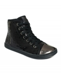 Shiny toes and sequined shoes. The Ragna sneakers by Blowfish feature a lace-up vamp and decorative outside zipper. Shiny toes and sequined shoes. The Ragna sneakers by Blowfish feature a lace-up vamp and decorative outside zipper.