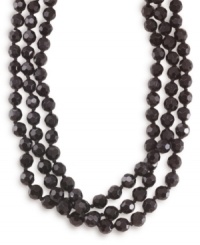 72 inches worth of bold beads are perfect for layering. Rope necklace crafted by Carolee features faceted jet beads (10 mm) set in hematite-plated mixed metal. Approximate length: 72 inches. 72 inches worth of bold beads are perfect for layering. Rope necklace crafted by Carolee features faceted jet beads (10 mm) set in hematite-plated mixed metal. Approximate length: 72 inches.