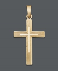 Stay true to your faith in timeless design. This traditional cross pendant features a beautiful etched design crafted in 14k gold. Approximate drop width: 1/2 inch. Approximate drop length: 1 inch. Stay true to your faith in timeless design. This traditional cross pendant features a beautiful etched design crafted in 14k gold. Approximate drop width: 1/2 inch. Approximate drop length: 1 inch.